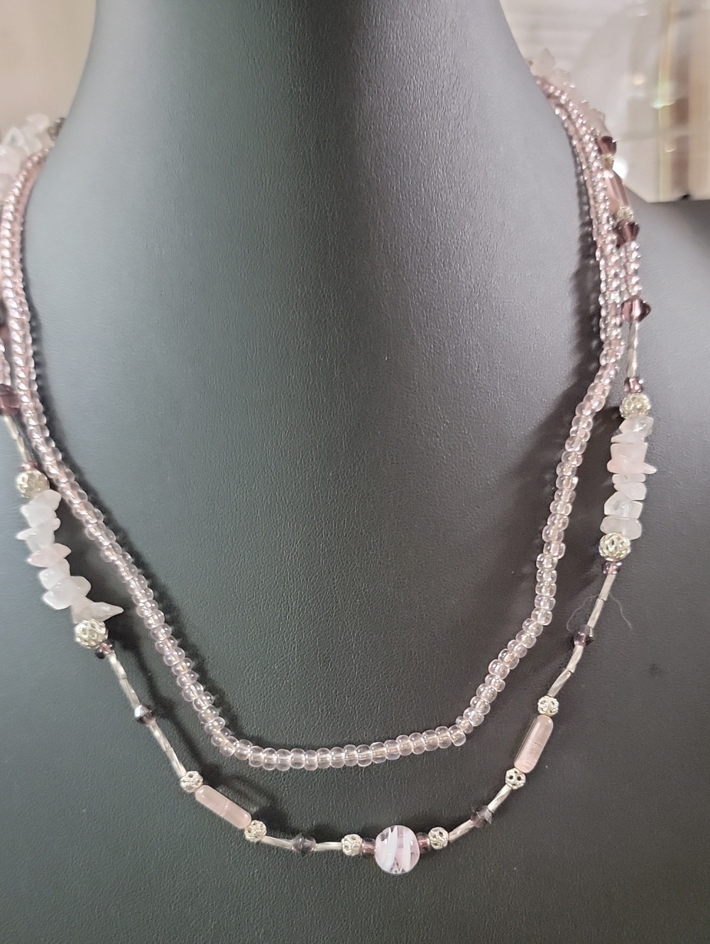 Delicate Pink Beaded Layered Necklace - Brand Unspecified